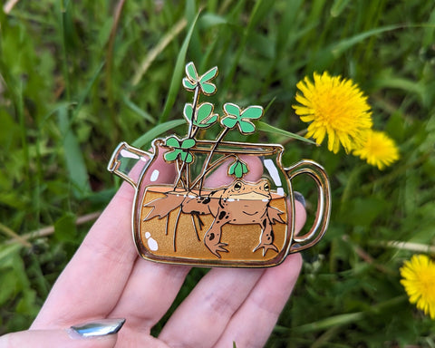 Tea Frog - 2.6" Hard Enamel Pin with Transparent enamel!